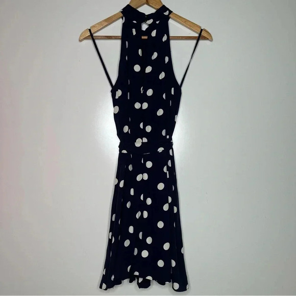 Anthropologie Navy Polka Dot Halter Tie Waist Romper Size XS - Picture 6 of 8